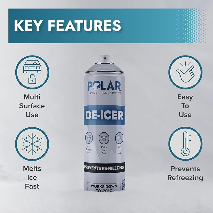 Polar De-Icer Spray for Car Windshield - 6 x 17 oz | Fast-Acting & Stops Re-Freezing | Instantly Melts Ice and Frost at −4°F | Spray Deicer for Car Windscreens, Mirrors, Headlights, Locks & Gates