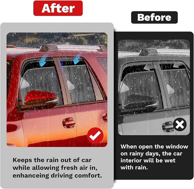 4Runner Rain Guards - Window Visors for Toyota 4Runner 2010-2024, Outside-Mount Tape-On Side Window Wind Deflectors for 4Runner Accessories, Vent Visors Shades Rainproof 4PCS