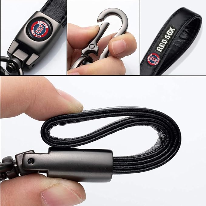 for Boston Red Sox Baseball Fans Car Keychain with Tire Valve Caps, Car Keyring and Valve Stem Caps Compatible with Key Fob Holder, Delicate Gifts for Men Women, Red Sox
