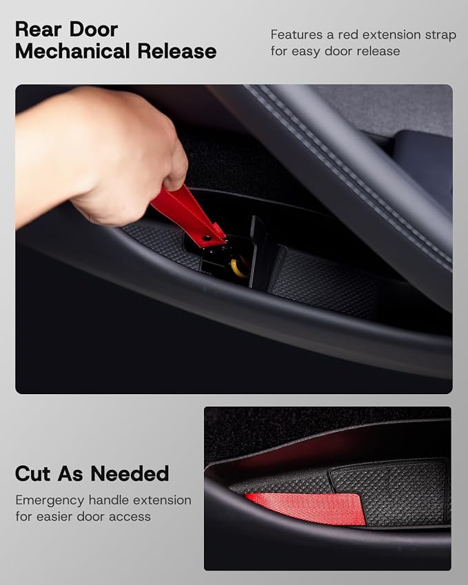2026 Upgrade Door Side Storage Box for Tesla Model Y Juniper, [Rear Door Emergency Pull Cord & Waterproof & Dustproof] 1:1 Fit Door Pocket Organizer for Tesla Model Y Accessories 2025 2026