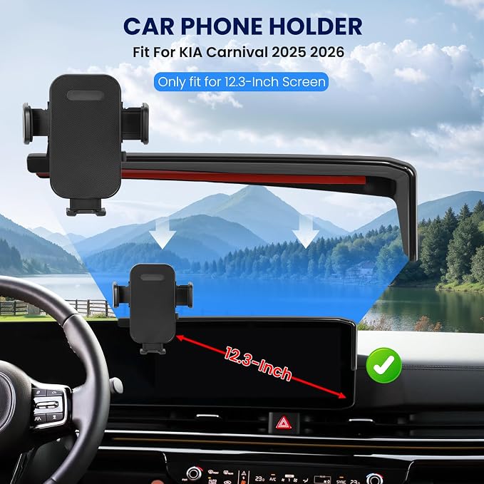 Car Phone Holder Fit for Kia Carnival 2025-2026 Accessories -Cell Phone Mount for Carnival 12.3 inch Touchscreen Hands-Free 360° Rotation,Does Not Affect Air Vent