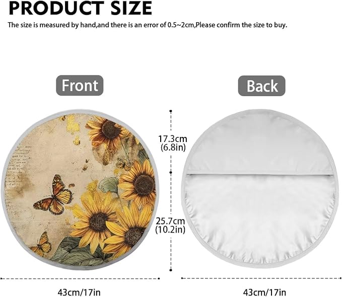 Sunflower Butterfly Steering Wheel Cover Sun Shade 17 inch Cooling Steering Wheel Sun Cover for Heat Protection Universal Auto Accessories Heat Reflector Fit Most Cars SUV Trucks Van