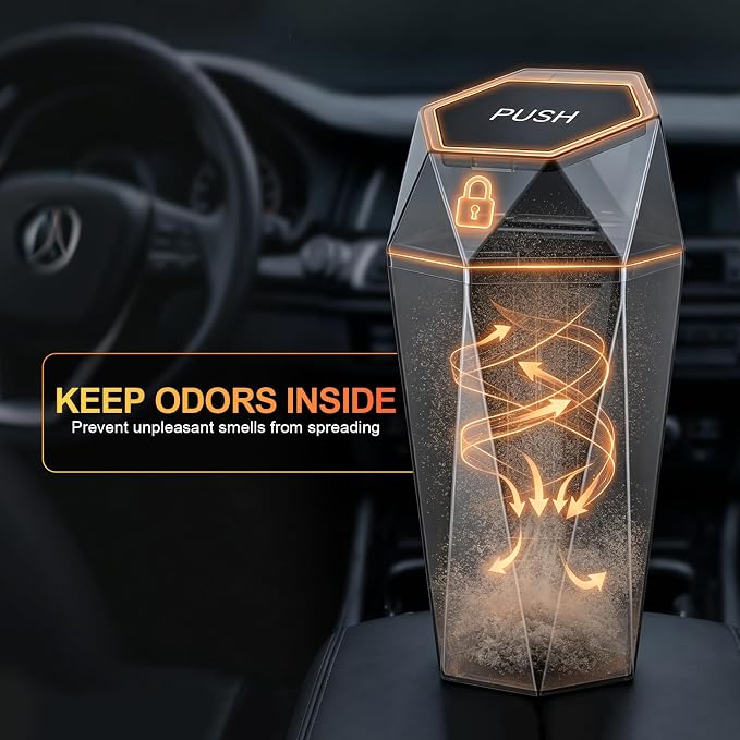 Car Trash Can with Lid, Diamond Design Small Automatic Portable Trash Can with 1 Trash Bag, Easy to Clean, Used in Car Home Office (Black)