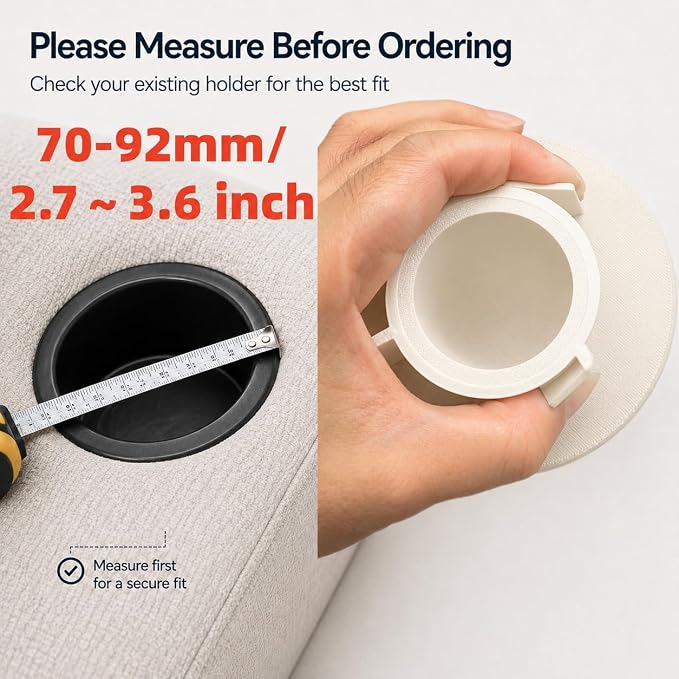 Couch Cup Holder Adapter – Universal Sofa Drink Expander for Large Mugs, Tumblers & Bottles – Spill-Proof Recliner Caddy for Living Room, RV & Boat (Gray, Base 70-92MM(2.75-3.62IN))