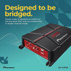 GM-A3702 2-Channel Car Amplifier – 500W Max, Class AB, Bridgeable Design, Automatic Signal Sensing and Turn-on, Built-in high-/Low-Pass Filter