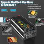3000 Watt Power Inverter 12V to 110V 120V DC to AC with 4 AC Outlets, LCD Display, USB Port & Remote Control for Home, RV, Vehicle, Truck, Off-Grid Solar System, Heavy Duty Outdoor Camping