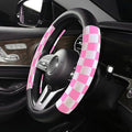 Lattice Car Steering Wheel Cover Microfiber Leather Non-Slip Comfort Universal 15 inch Checkered Plaid Wheel Protector for Truck, SUV, Cars (Black Pink)