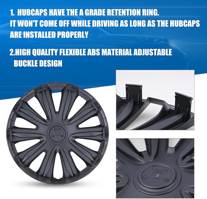 17 Inch Hubcaps Set of 4 Universal Wheel Rims Cover Hubcaps | Snap On Car Truck SUV Steel Wheels Hubcap High quality and durable ABS+PC Material (17-Inch, Matte Black )