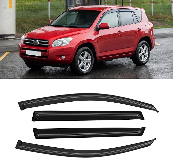 Window Visors for Toyota Rav4 2006-2012, Rain Guards Shields Vent Deflector Shade Dark Smoke 2007 2008 2009 2010 2011, Tape-On, 4PCS