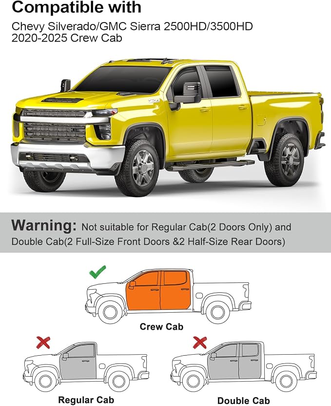 in-Channel Window Rain Guards Fit for Chevy Silverado/GMC Sierra 2500HD/3500HD 2020-2026 Crew Cab, Extra Durable Window Deflectors Vent Visors Truck Vent Shades Exterior Car Accessories