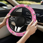 Steering Wheel Cover for Women Sweat Absorbing Non-Slip Protection | Santa Claus Pink Print, Universal Fit Most Car Sedans SUVs, Comfort Grip Breathable Steering Wheel Protector