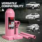 4 Ton / 8000 lbs Lifting Automotive Welded Hydraulic Bottle Jack for Car SUV Pickup, Auto Repair, with Manual Handle & Carrying Storage Case, Pink