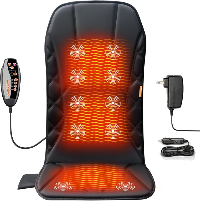 Upgraded Length,10 Vibration Motor,Back Massager Cushion with Heat | Heated Seat Cover Massage Cushion for Pain Relief for home