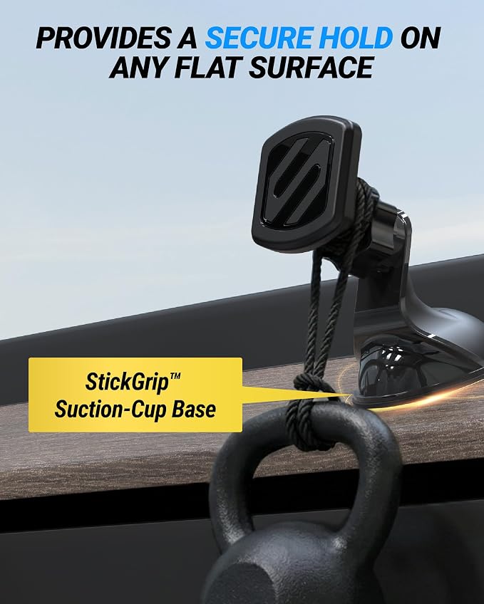 Extra Strength Suction Cup Phone Mount, Magnetic Dashboard/Windshield Mount Cell Phone Holder for Car with 360° Rotation, StickGrip Base & Thick Metal Plate for iPhone and Android, Not MagSafe