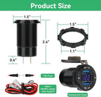 2 Pack 12V USB Outlet 4-Port, 78W Dual PD30W & QC3.0 Fast Charger, Waterproof Aluminum Alloy 12v Power Outlet with Blue Voltmeter for Cars RVs Boats Golf Carts Trucks Motorcycles