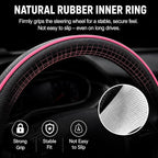 Car Steering Wheel Cover Full Surround - Soft Breathable Anti-Slip Heavyweight Safety Cover, Thick Cushioned Sports Style Universal Fit for Auto Truck SUV (Black/Pink)