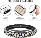 White Daisy Neoprene Steering Wheel Cover for Men Women Anti-Slip Elastic Steering Wheel Protective Cover 15in Universal Car Accessories Fit Cars, SUVs, Auto