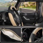 Car Steering Wheel Cover for F-150 Tundra Range Rover 15.5-16 inch, Black and Beige Microfiber Leather