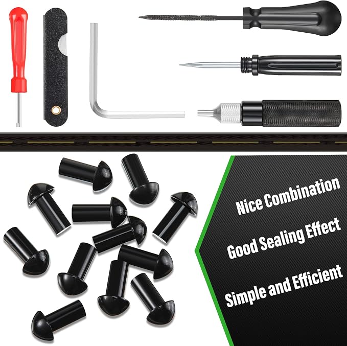 19 Pcs Tire Repair Kit Mushroom Plug Set, Heavy Duty Tubeless Tire Puncture Repair Tool Kit for Cars, Trucks, Motorcycles & ATV, Emergency Roadside Flat Fix Set with Portable Storage Pouch