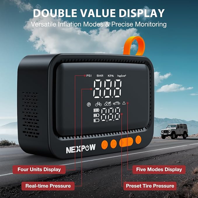 Tire Inflator Portable Air Compressor, 150 PSI Air Pump for Car Tires with Digital Pressure Gauge & Auto Shut-Off, Air Compressor Portable for Car, Motorcycle, Bicycle, Balls, Orange