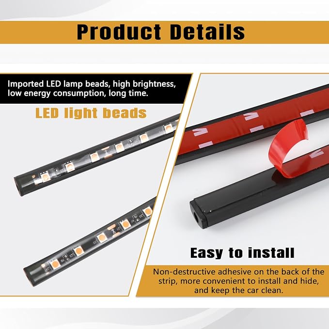 Car LED Strip Light, 12V 24 LED Vehicle Interior Atmosphere Lamps with USB Port, Auto Under Dash Ambient Night Light, Universal Car Accessories (Pink Purple, USB)