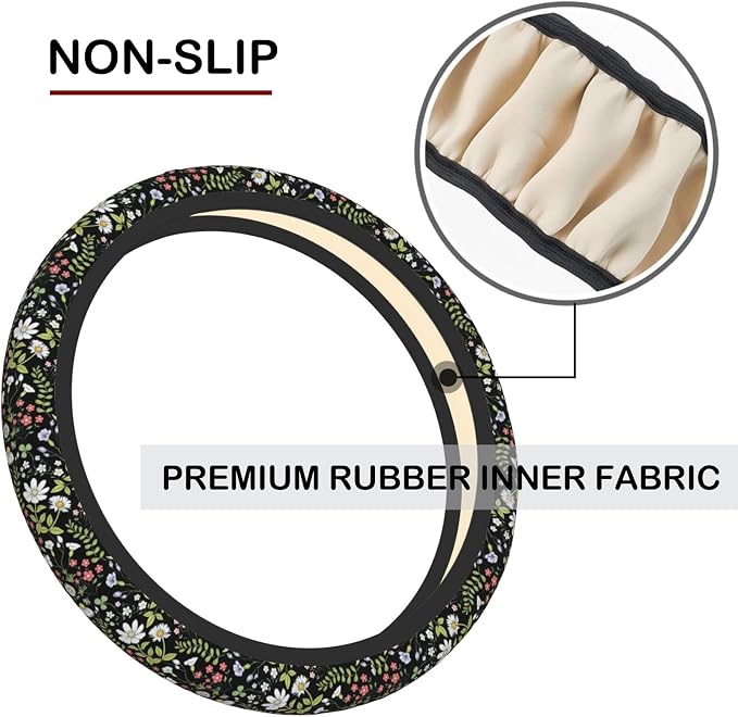 Garden Plants Floral Elastic Steering Wheel Cover, Non-Slip Breathable Neoprene Steering Wheel Covers, Women Car Accessories, Universal 15 Inch Fit Auto, Suvs, Truck