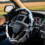 Universal Steering Wheel Cover Women 14.5-15 inch car Accessories Cow Print Western Leather Anime Black and White Cute Wheel Cover Anti-Slip Car Protecter for Men