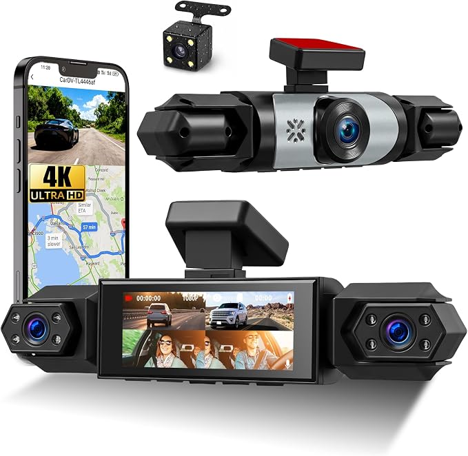 4 Channel 360° Dash Cam, 1080P FHD Front and Rear Camera for Cars, 8 Non-Glare Night Vision Lights, Loop Recording, Reverse Assistance, 3.16" IPS Screen, Interior Monitoring