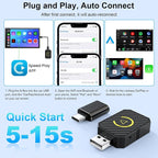 2-in-1 Wireless CarPlay and Android Auto Adapter, CarPlay Dongle Converts Wired to Wireless, Mini USB Design for Cars with Built-in Wired Apple CarPlay, Plug & Play, Auto-Connect for iPhone & Android
