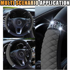 15 Inch Bling Soft Leather Car Steering Wheel Cover, Grey | Colorful Rhinestones Design, Auto Elastic Protector for Women Girls, Crystal Diamond Car Accessories for Most Cars, SUVs