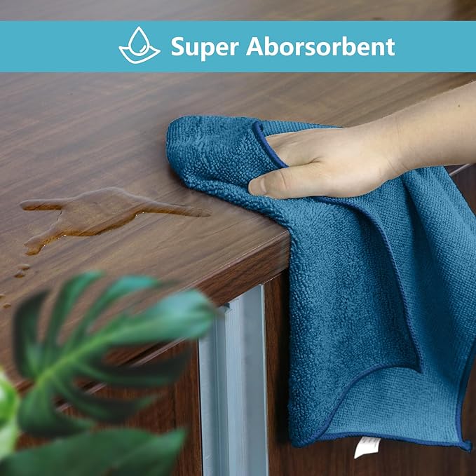 Navy Blue Microfiber Cleaning Cloth, 50 Pack Cleaning Towels for Kitchen, Lint Scratch Free, Highly Absorbent, and Reusable Cleaning Rags for House, Window and Glass, Cars, 11.5 X11.5 inch