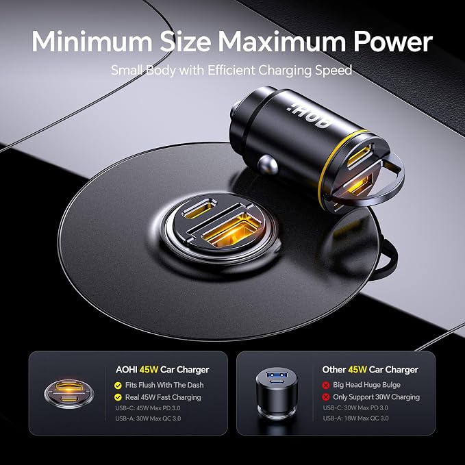 USB C Car Charger, PD 45W&QC 30W 2 Port Type-C Fast Charging Car Charger Lighter for MacBook Pro/Air, iPhone 17/16 /15Series, Galaxy S24 / S23, iPad Pro, AirPods and More