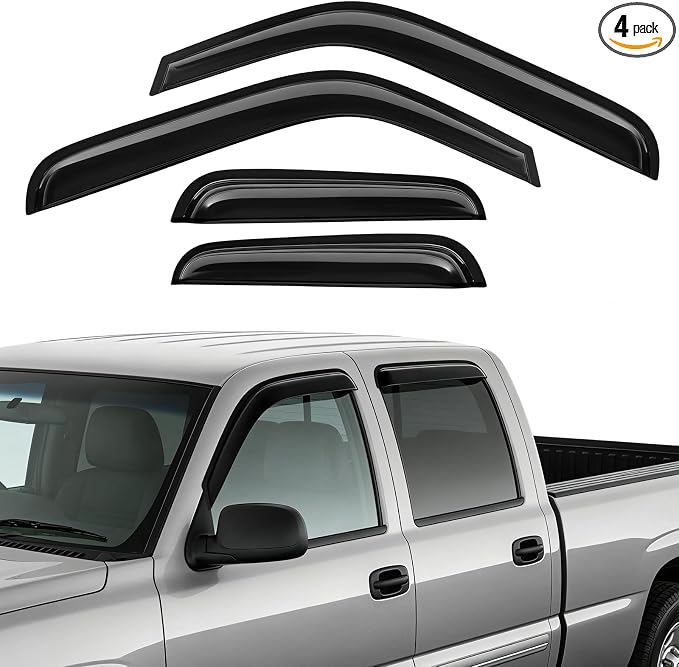 Rain Guards Fit for 1999-2006 Chevy Silverado/GMC Sierra 1500/2500/2500HD Extended Cab, Tape-On Extra Durable Side Window Sun Rain Guard 2006 Silverado/Sierra Visor Deflectors Black 4 PCS