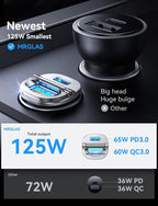 125W USB C Car Charger, [Mini & Metal] USB C Car Charger Adapter Fast Charging PD65W & QC60W Dual Port Type C Cigarette Lighter USB Charger for iPhone 16 15 Pro Max S25 MacBook-Silver Gray