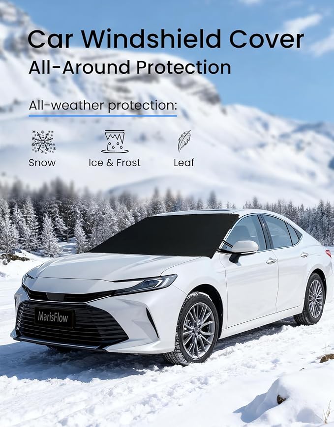 Windshield Cover for Ice & Snow, Heavy-Duty 600D Oxford Fabric, Universal Fit for Cars, SUVs, Trucks, Vans, RVs, Waterproof Frost Wind Resistant Winter Windshield Protector (69" 42")
