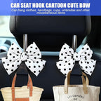 Mandark 2-Piece Car Seat Headrest Hooks - Universal for All Vehicles, Cute Bow Hooks for Purses & Bags, Interior Decoration Accessories (White/Polka Dot)