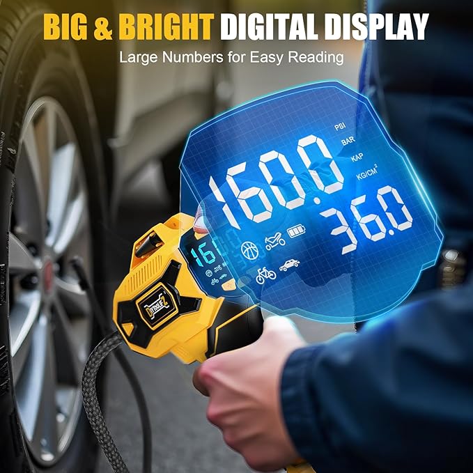 160PSI Cordless Tire Inflator Compatiblew with Dewalt 20V Battery, Portable Air Compressor for Auto, Motorcycles, Bikes, Car Air Pump with Auto Shut-Off, LCD Display, LED Light (Tool Only)