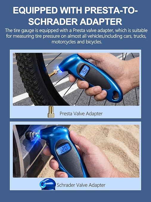 Digital Tire Pressure Gauge 150 PSI, Accurate in 0.1 Increments,1 Pack Tire Pressure Gauge with Backlight LCD, 4 Units (PSI/Bar/Kgf/cm²/KPA) Applicable to Car Truck Bicycle, Blue