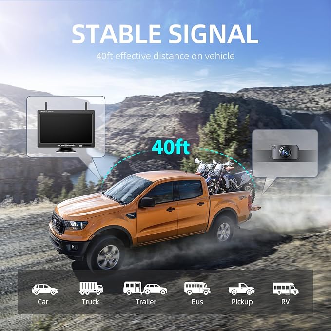 Wireless Backup Camera with 7” DVR Monitor for Trucks, 2 Channels, HD1080P Front/Rear View Camera with Night Vision, IP69K Waterproof, DIY Reserving Lines for Pickup, Car, Van, Trailer (AWTL7)