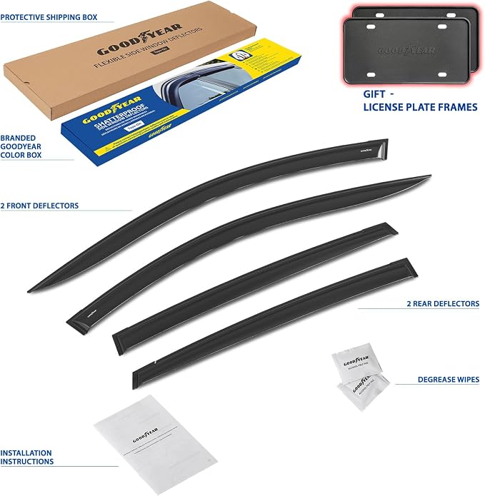 Goodyear Shatterproof Window Deflectors for Subaru XV Crosstrek 2024-2026, Tape-on Rain Guards, Window Visors, Vent Deflector Visor, Car Accessories, 4 pcs. - GY008917