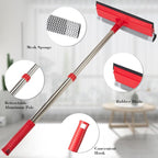 Window Squeegee with 15.7"-27.5" Retractable Stainless Steel Handle, 2-in-1 Windshield Cleaner Tool for Cars, Trucks, Glass Doors, Shower Glass, Outdoor Windows – Window Cleaner (Red)