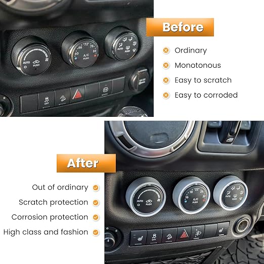 Audio Air Conditioning Button Cover Decoration Twist Switch Ring Trim for Jeep Wrangler JK JKU Patriot 2011-2018, Compass 11-16, Liberty 08-12, Dodge Challenger 08-14 Interior Accessories (White)