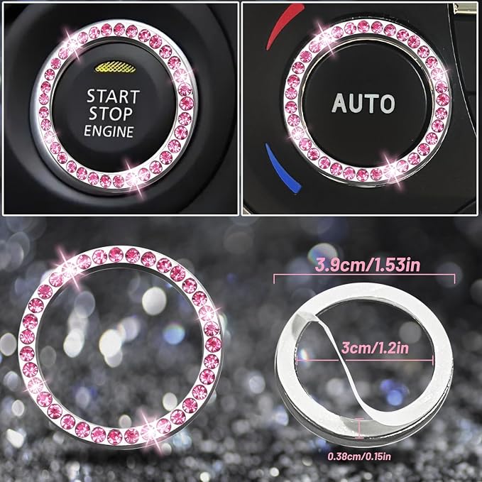 8 pcs Pink Bling Car Accessories Set for Women, Steering Wheel Cover, Sparkly Seat Belt Covers, Bling Gear Shift Cover, Universal Fit Most Cars (All Pink Diamond)