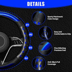Hiseanllo Car Steering Wheel Cover, 14.5-15 Inch Universal Fit, Sporty Anti-Slip Leather Steering Wheel Protector with Glossy Color Accent, Comfortable Grip for Cars, SUVs, Trucks(Blue)