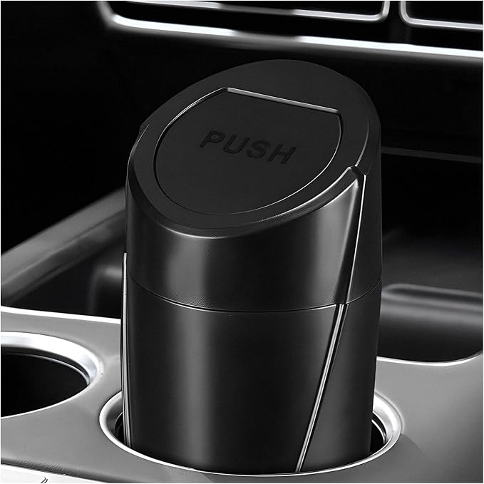 Car Trash Can Bin with Lid, Leakproof Portable Garbage Trash Bin Mini Cup Holder Organizer, Automotive Interior Dustbin Multipurpose Storage Container for Car Home Office (Black)