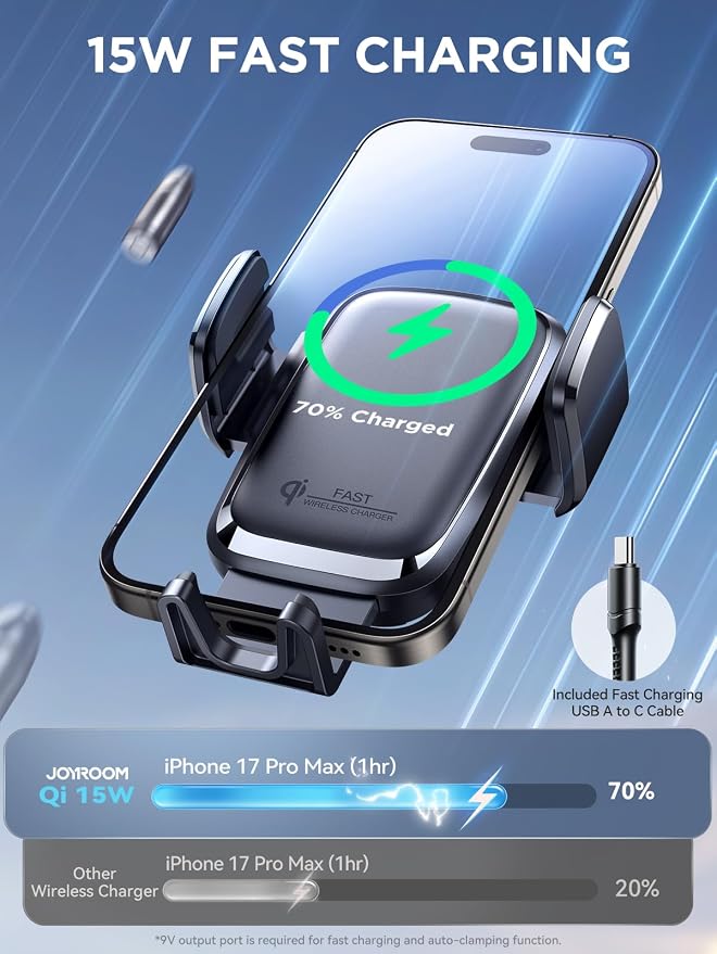 Wireless Car Charger, 15W Fast Charging Auto Clamping Car Phone Holder Charger, Air Vent Car Phone Holder Mount for iPhone 17/16/15 Pro Max Air, Galaxy S26/25 Ultra, Pixel 10 Pro and More