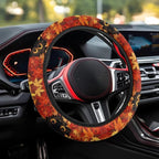 Maple Leaf Car Steering Wheel Cover Sweat Absorption Safe Driving | Fall Decor, Universal 14-15 inch Stretch-on Fabric, Keep Safe Steering Wheel Protector for Women
