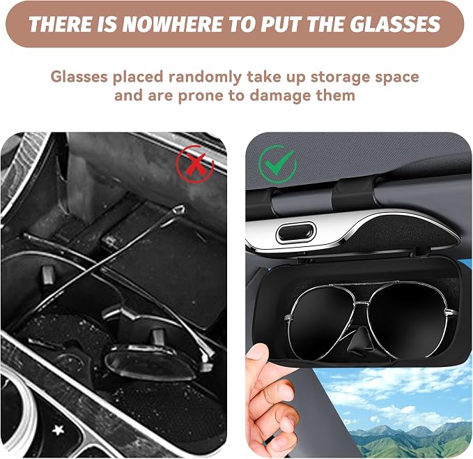 Sunglasses Holder for Car Sun Visor, Protective Automotive Eyeglasses Storage Case Hanger, Car Sunglass Holder Suitable for Truck and Sedan to Place Sunglass (Brown)