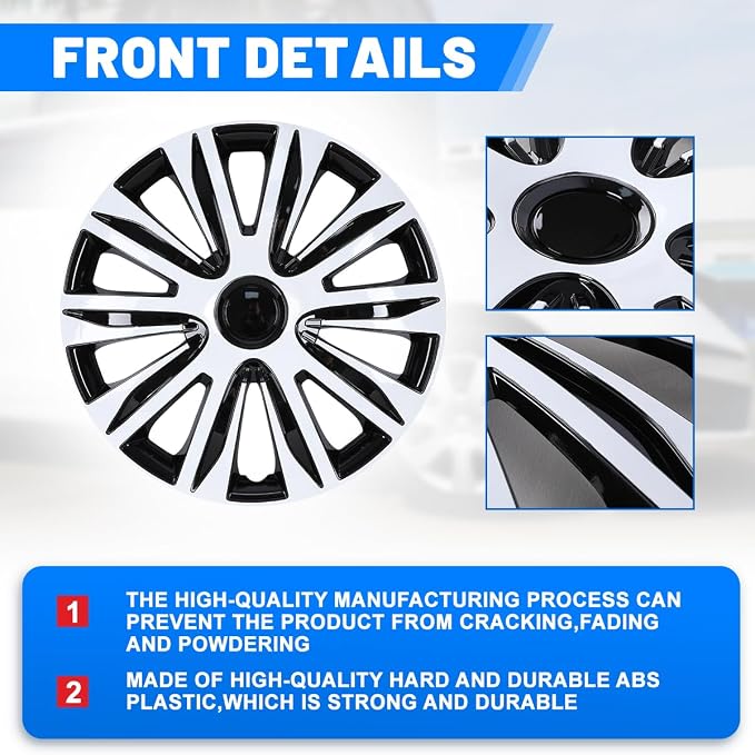 4-Pack 17 Inches Wheel Rim Cover Hubcaps,Redesign Fashion Style Replacement Hubcaps,Car Truck SUV Hub Accessories,Black&White&Lacquer