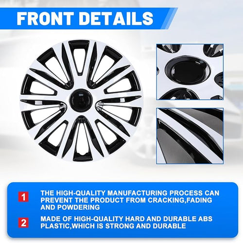17 Inch Hubcaps Set of 4 Universal Wheel Rims Cover Hubcaps | Snap On Car Truck SUV Steel Wheels Hubcap and Durable ABS+PC Material (17-Inch-B, Black White)